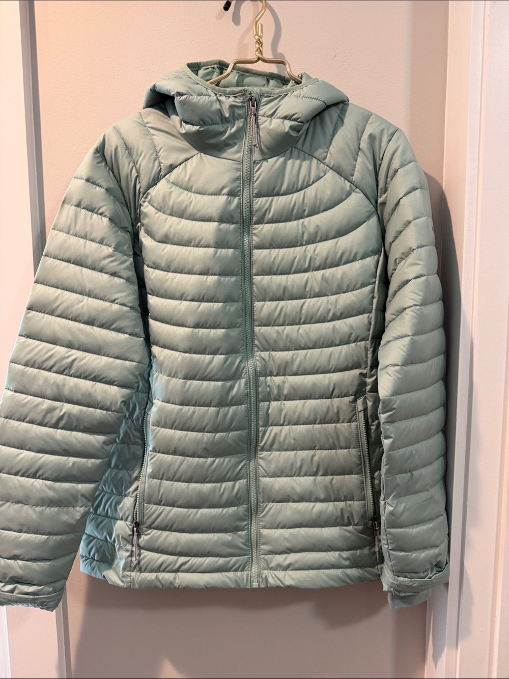 Columbia Mint Green Hooded Packable Puffer Jacket